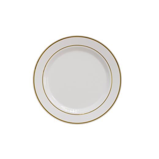Main image of 7.5 In. White/Gold Line Design Plates - 10 Ct.