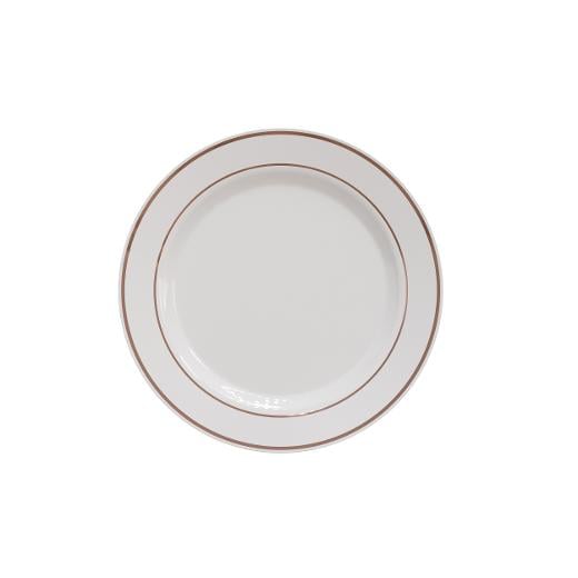 7.5 In. White/Rose Gold Line Design Plates - 10 Ct.