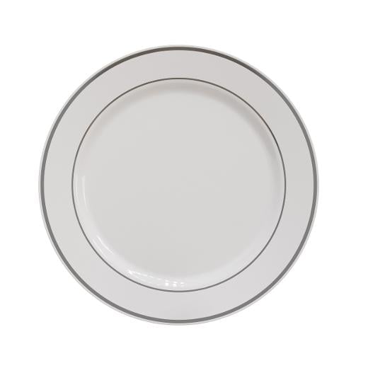 10.25in. White/ Silver Line Design Plates (10)
