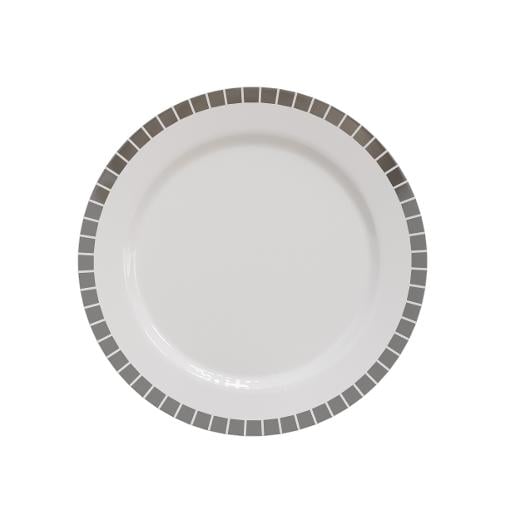 9 In. White/Silver Slit Design Plates - 10 Ct.