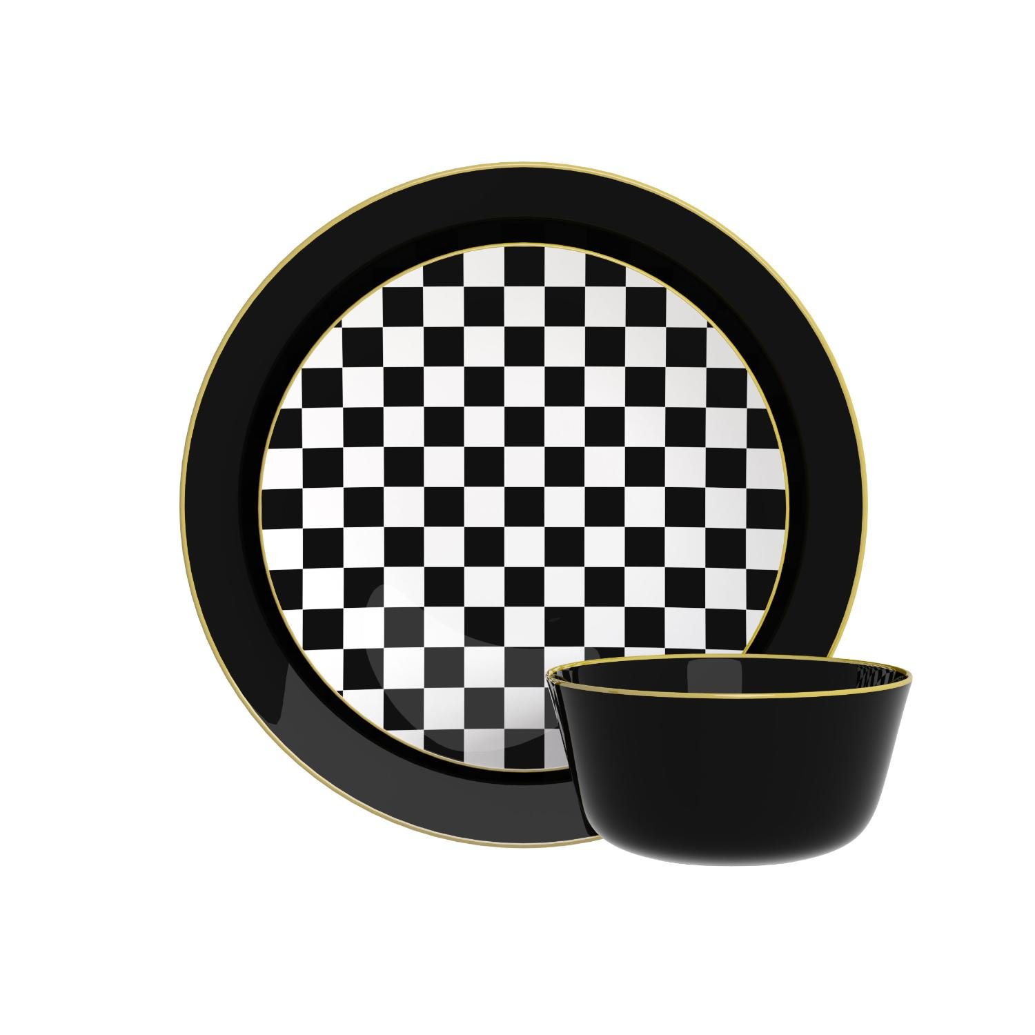Disposable Black and Checkerboard Set