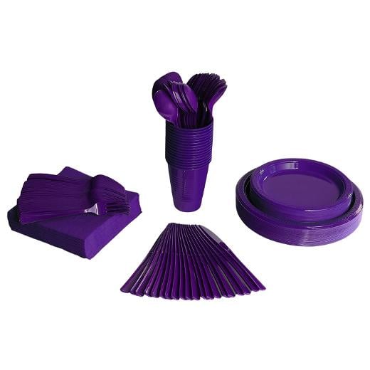 Main image of 350 Pcs Purple Plastic Tableware Set