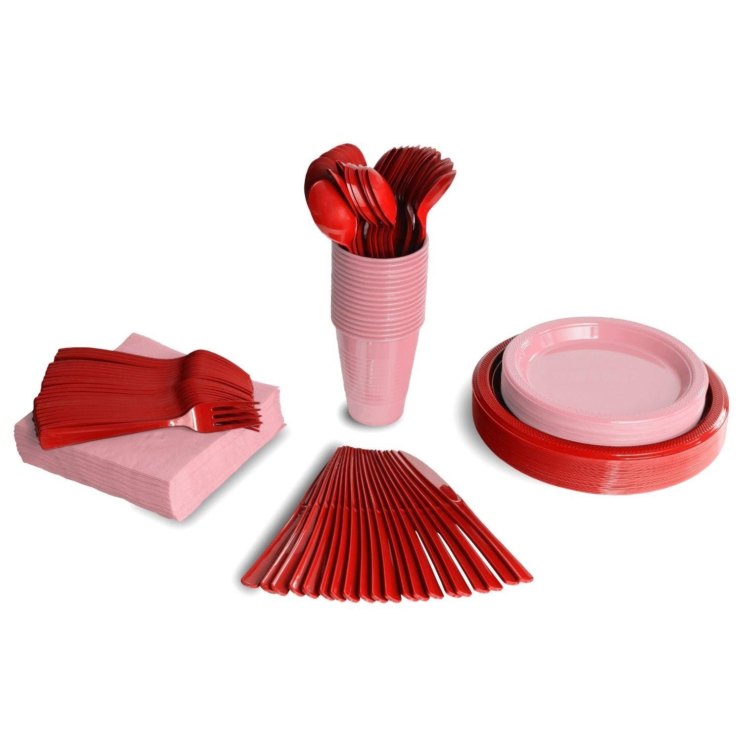 350 Pcs Valentines Day Plastic Tableware Set