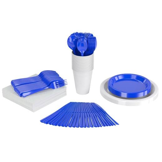Main image of 350 Pcs Dark Blue/White Disposable Tableware Set