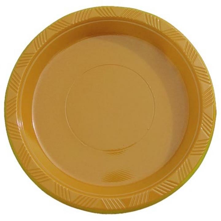 9in. Gold plastic plates (50)