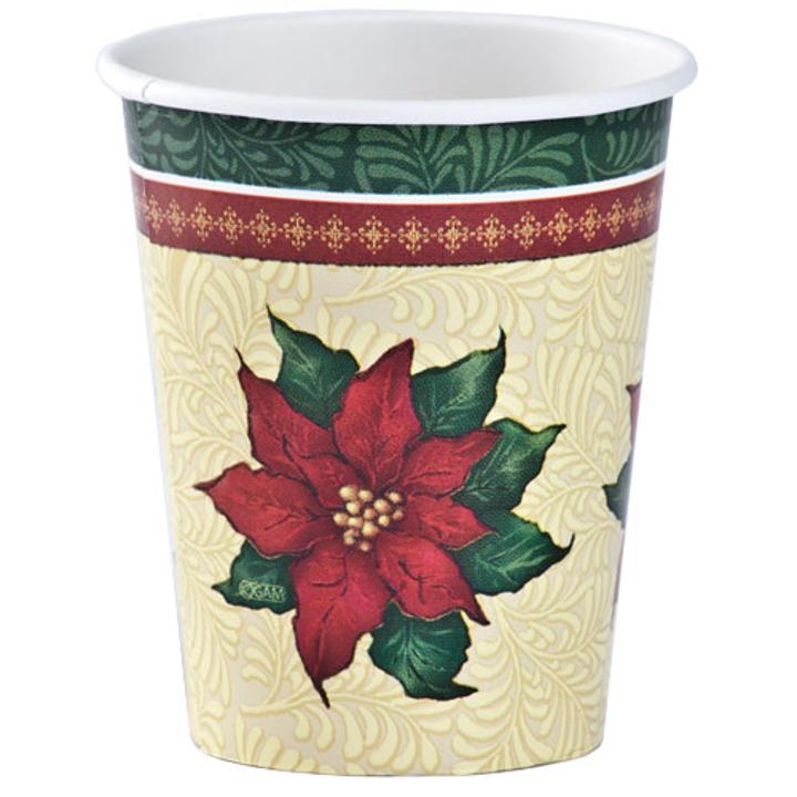 9 Oz. Christmas Poinsettia Paper Cups - 12 Ct.