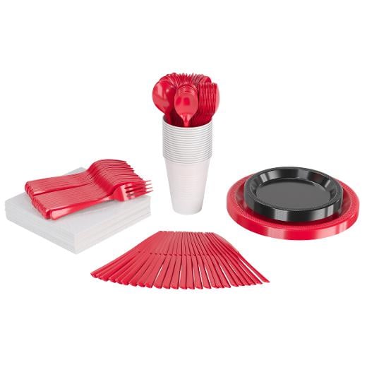 Main image of 350 Pcs Black/White/Red Disposable Tableware Set