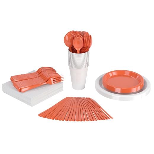 350 Pcs White/Orange Disposable Tableware Set