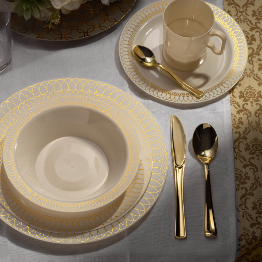 Alternate image of Cream/Gold Ovals Design Dinnerware Set