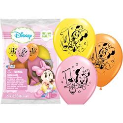 Minnie Mouse 1st Birthday 12in. Latex Balloons (6)