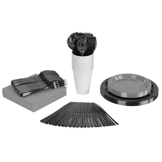Main image of 350 Pcs Black/White/Silver/Green Disposable Tableware Set