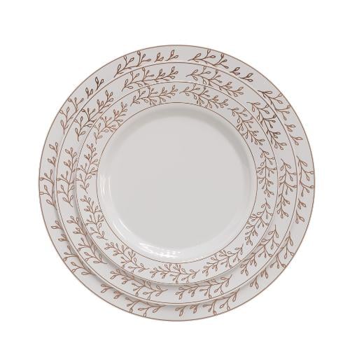 Main image of White/Rose Gold Leaf Design Dinnerware Set
