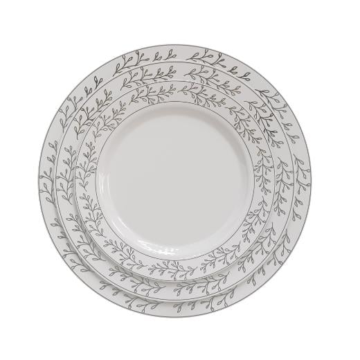 White/Silver Leaf Design Dinnerware Set