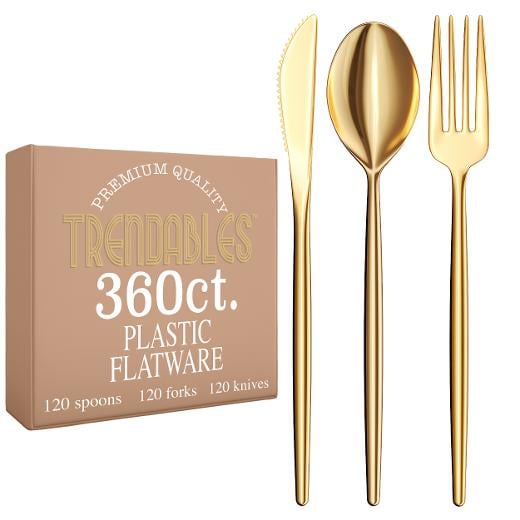 Main image of 360 Pack - Trendables Gloss Cutlery Combo Gold - 120 Forks, 120 Spoons, 120 Knives