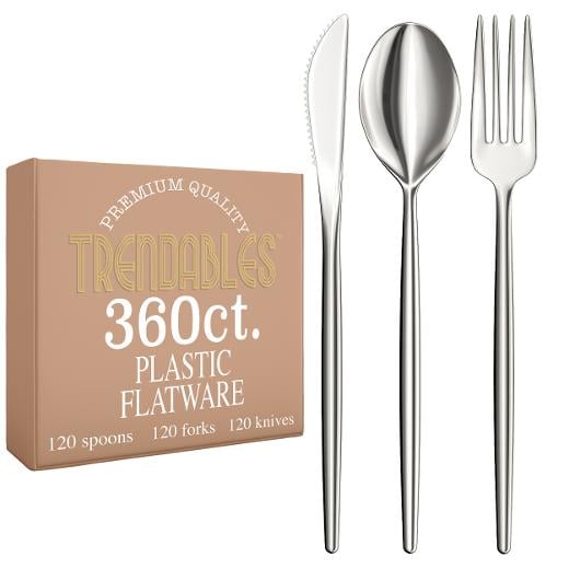 Main image of 360 Pack - Trendables Gloss Cutlery Combo Silver - 120 Forks, 120 Spoons, 120 Knives