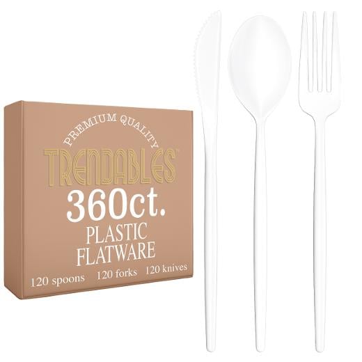 Main image of 360 Pack - Trendables Gloss Cutlery Combo White - 120 Forks, 120 Spoons, 120 Knives