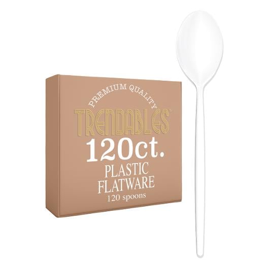 Main image of Trendables Gloss White Plastic Spoons - 120 Ct.