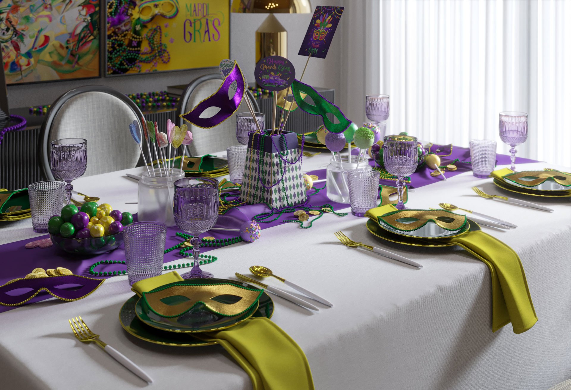 Mardi Gras themed table