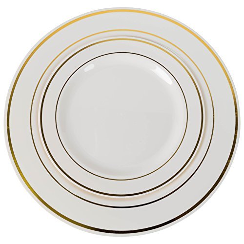 10.25 In. Cream/Gold Line Design Plates | 10 Count