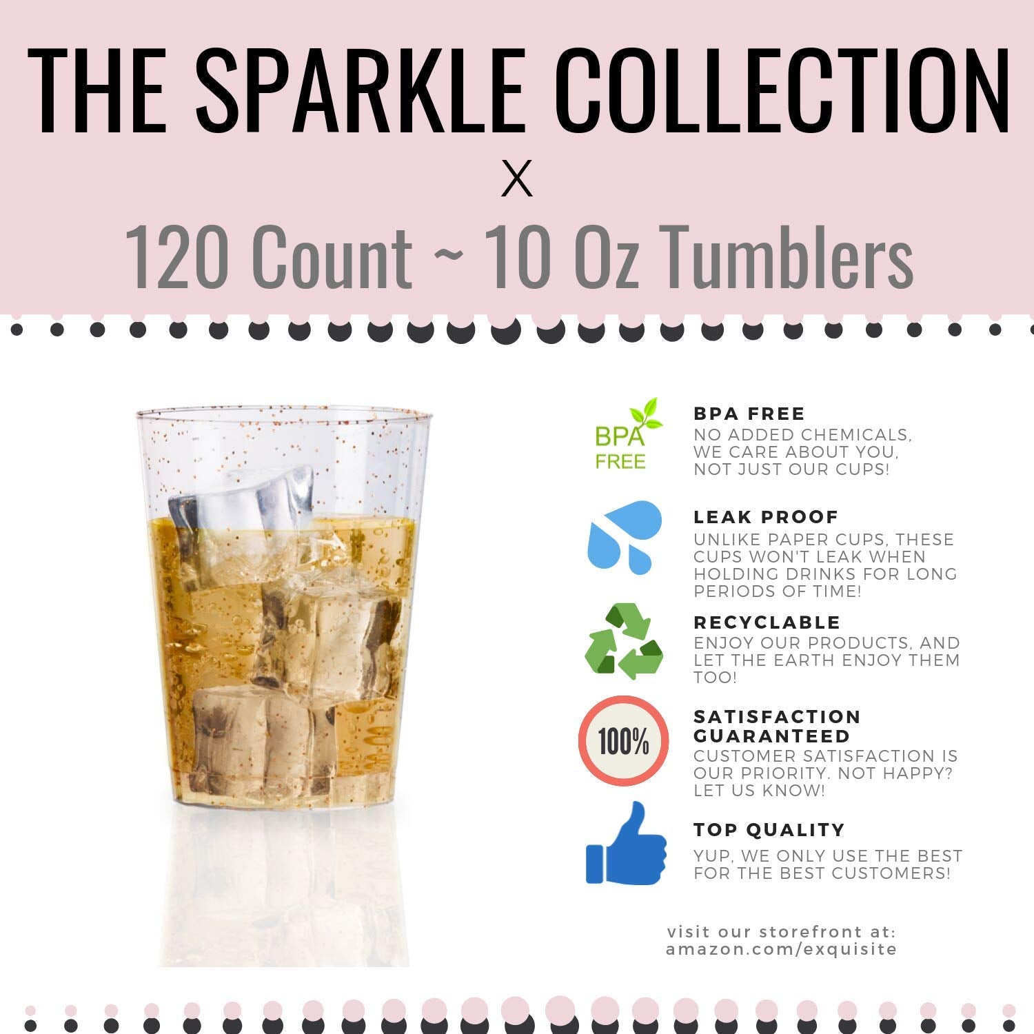10 Oz. Rose Gold Sparkle Plastic Tumblers | 20 Count