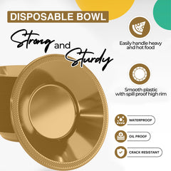 12 Oz. Gold Plastic Bowls | 50 Count