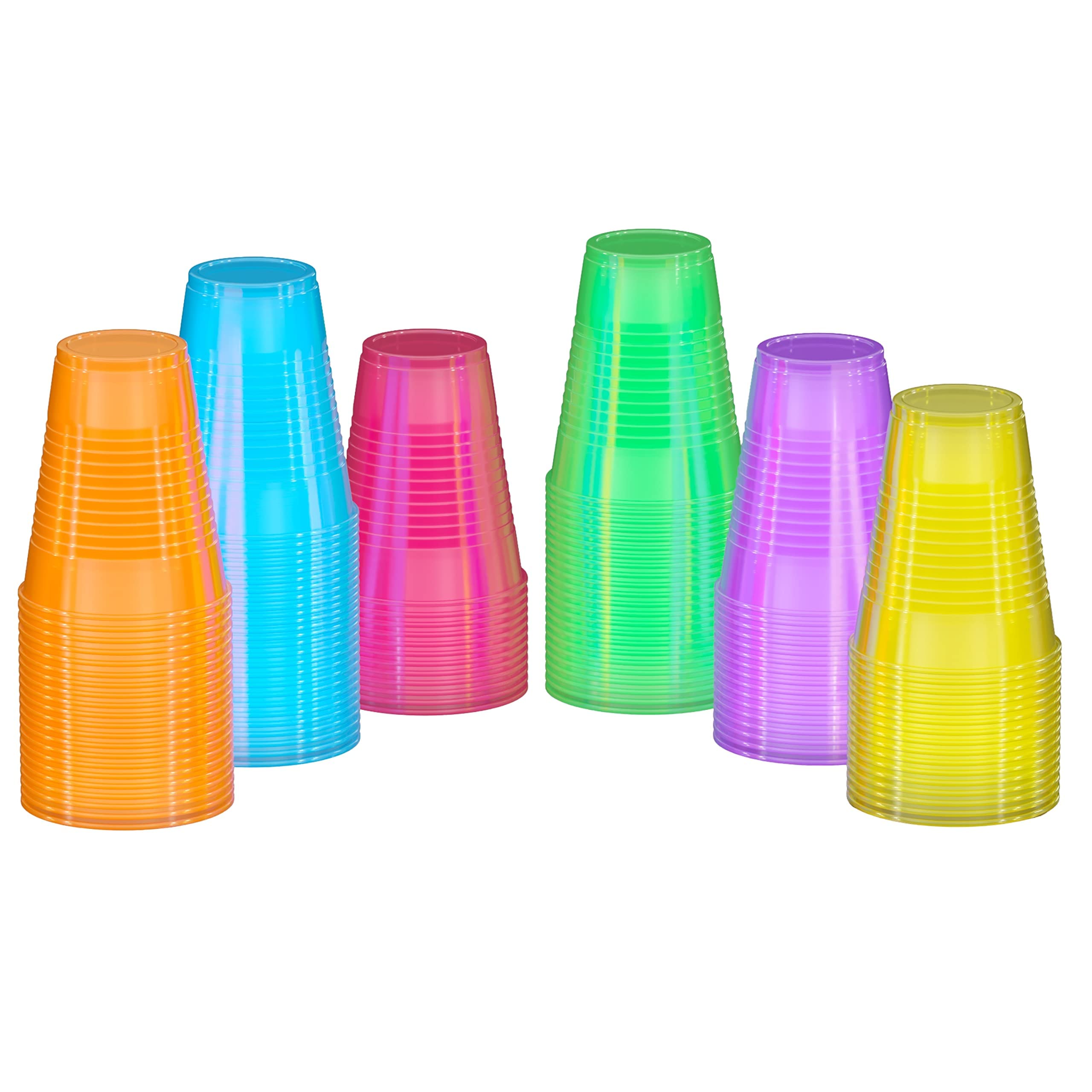 12 Oz. Neon Assorted Color Plastic Cups | 120 Count