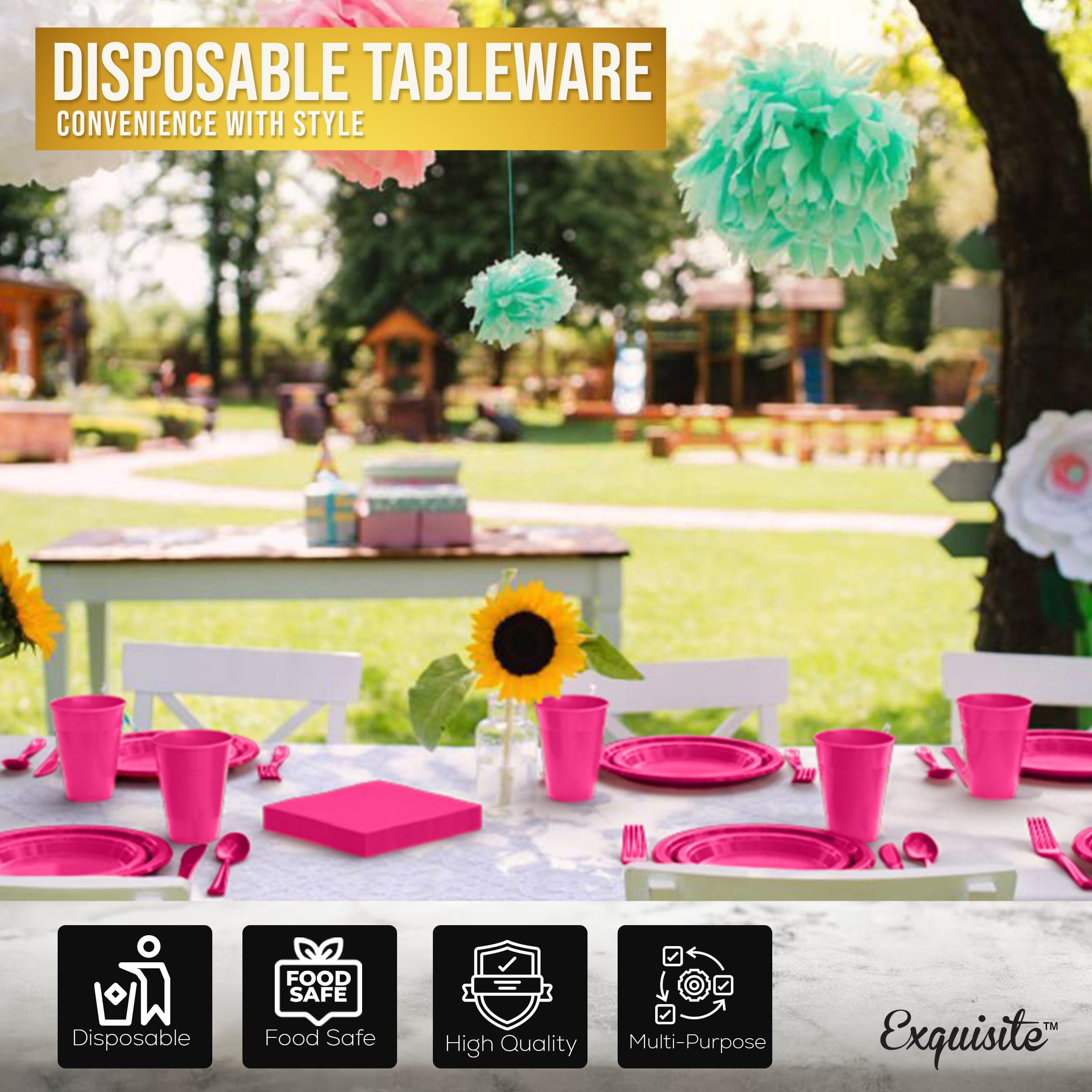 350 Pcs Cerise Plastic Disposable Tableware Set