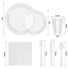 350 Pcs Clear Plastic Disposable Tableware Set