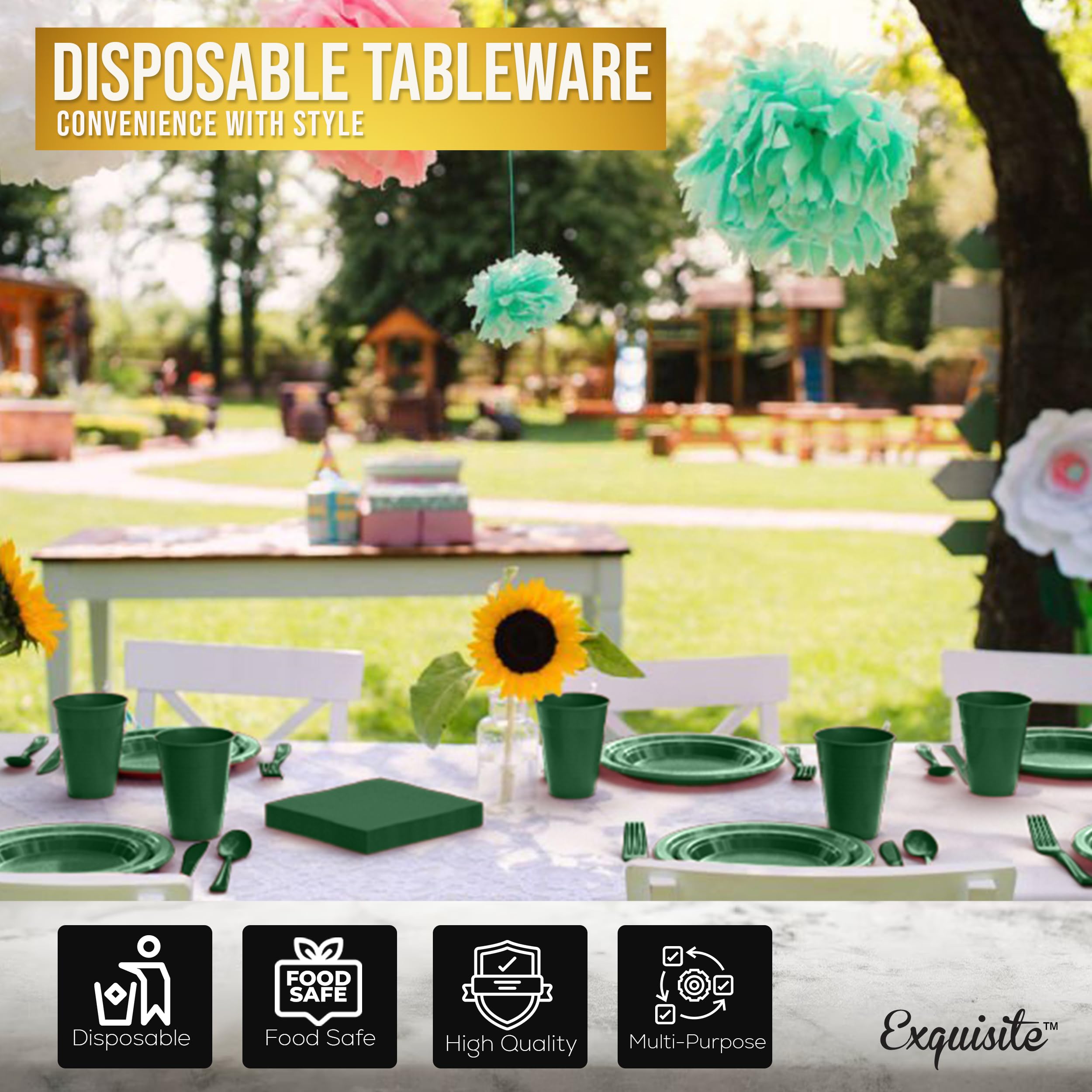 350 Pcs Emerald Green Plastic Disposable Tableware Set