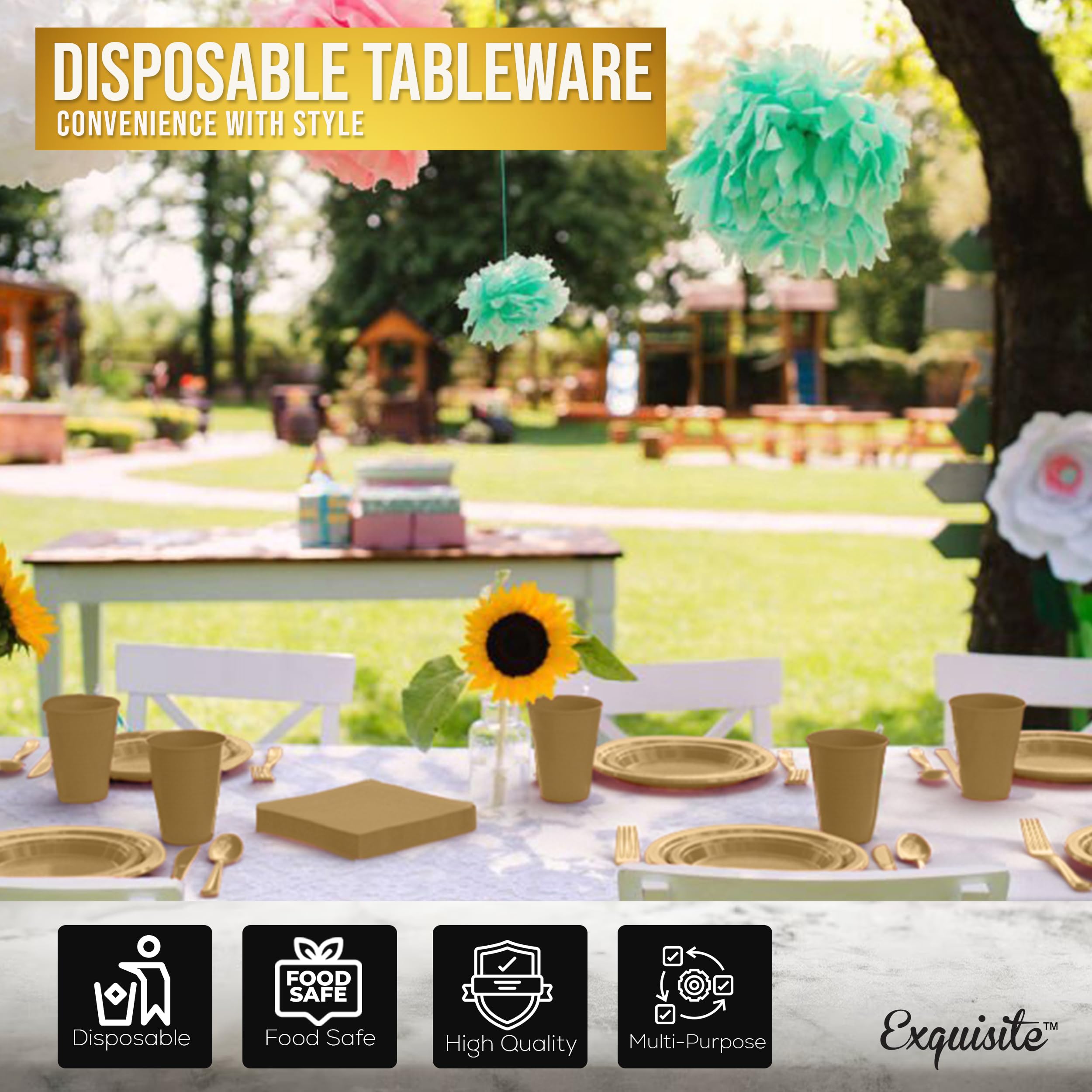 350 Pcs Gold Plastic Disposable Tableware Set