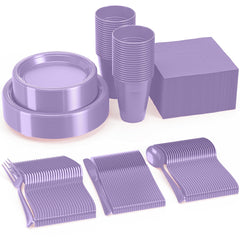 350 Pcs Lavender Plastic Disposable Tableware Set