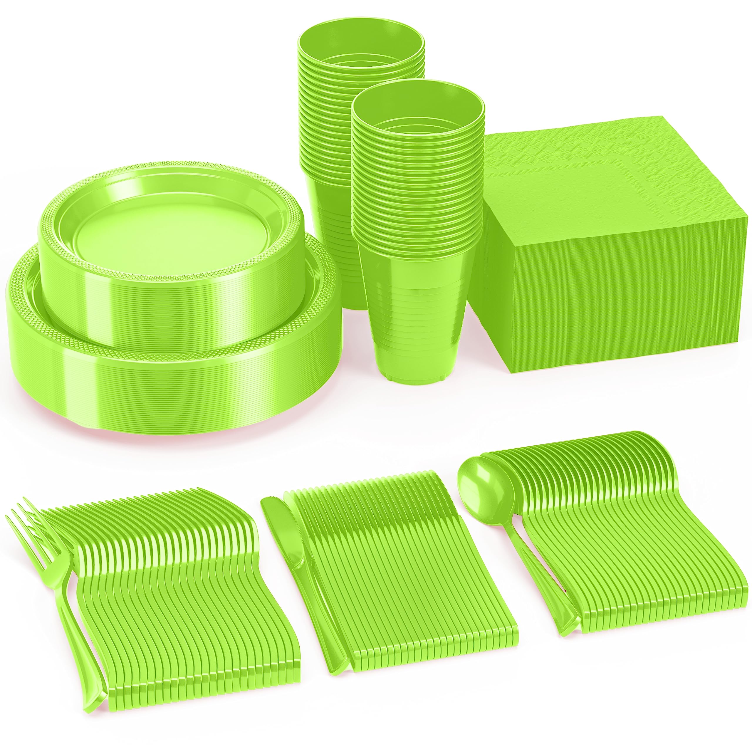 350 Pcs Lime Green Plastic Disposable Tableware Set