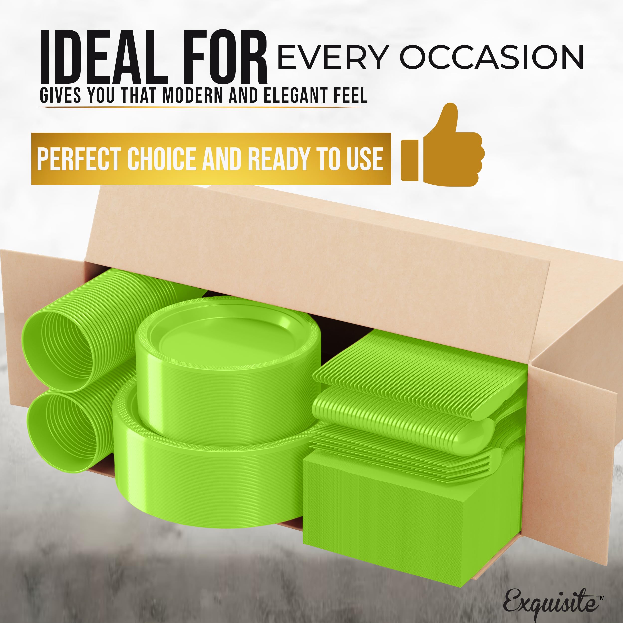 350 Pcs Lime Green Plastic Disposable Tableware Set