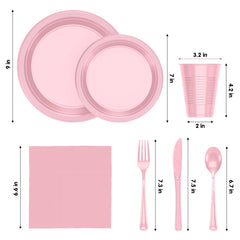 350 Pcs Pink Plastic Disposable Tableware Set