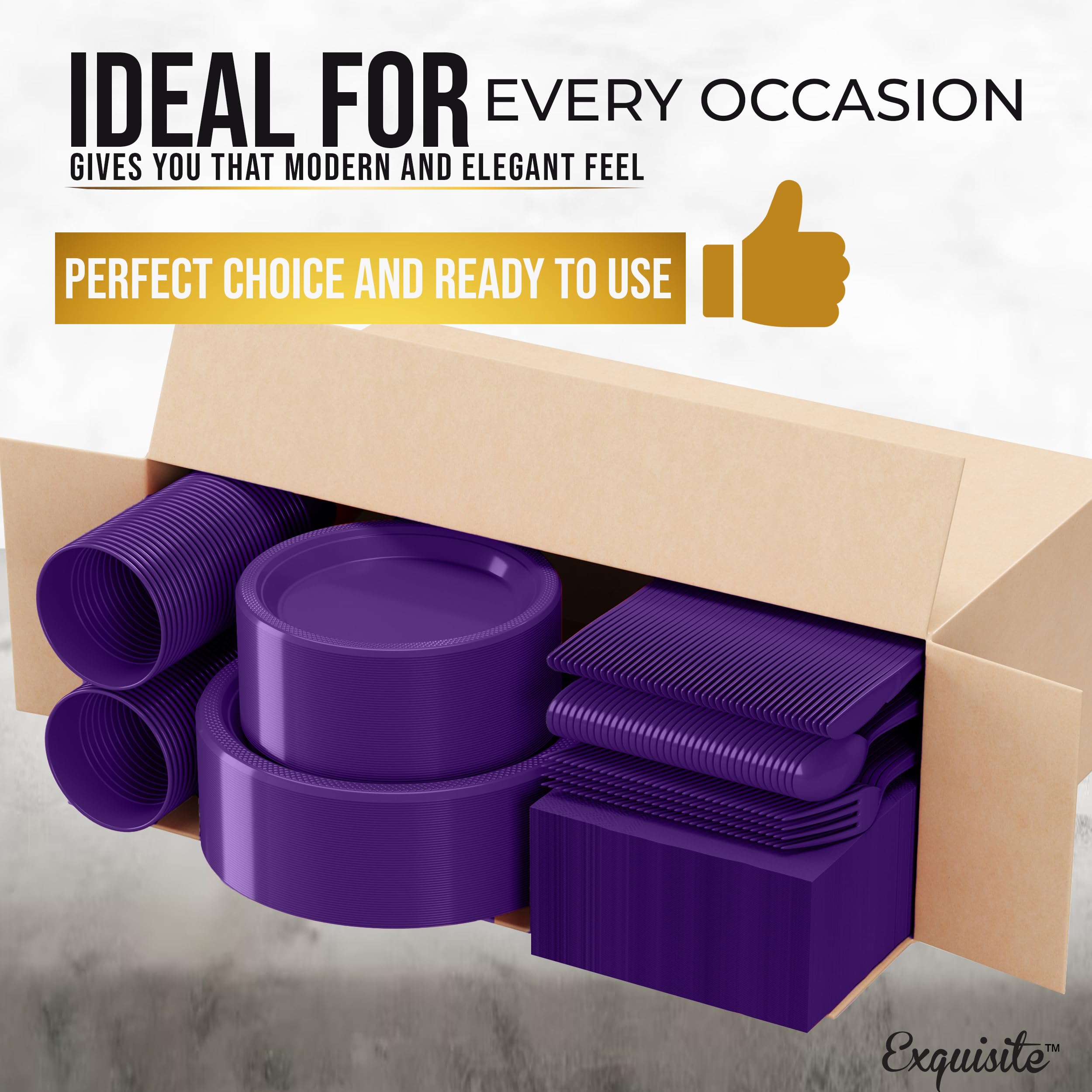 350 Pcs Purple Plastic Disposable Tableware Set