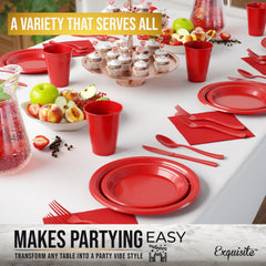 350 Pcs Red Plastic Disposable Tableware Set