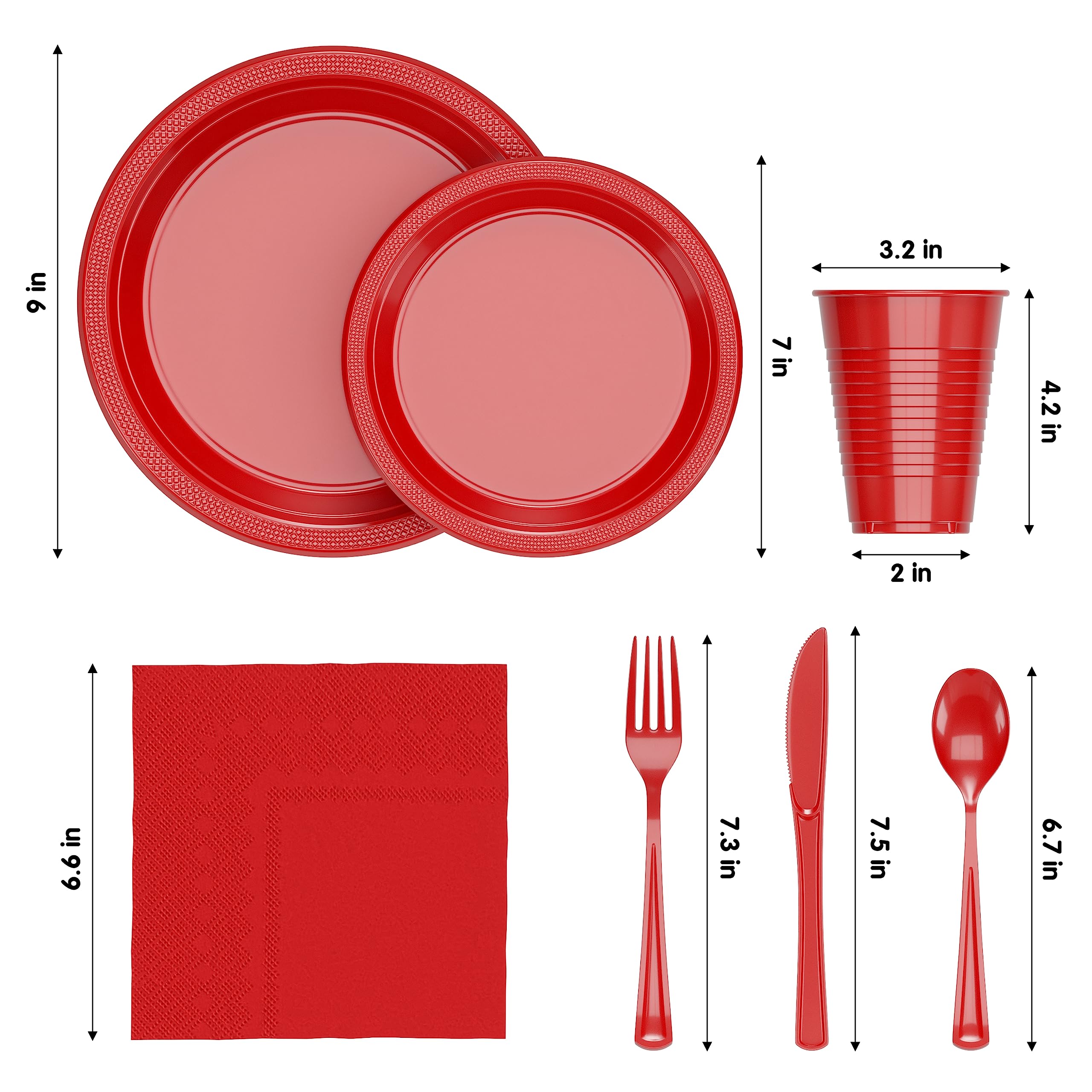 350 Pcs Red Plastic Disposable Tableware Set
