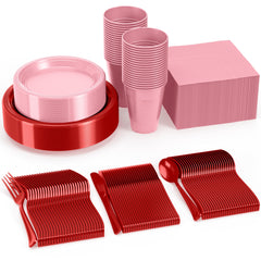350 Pcs Valentines Day Plastic Disposable Tableware Set