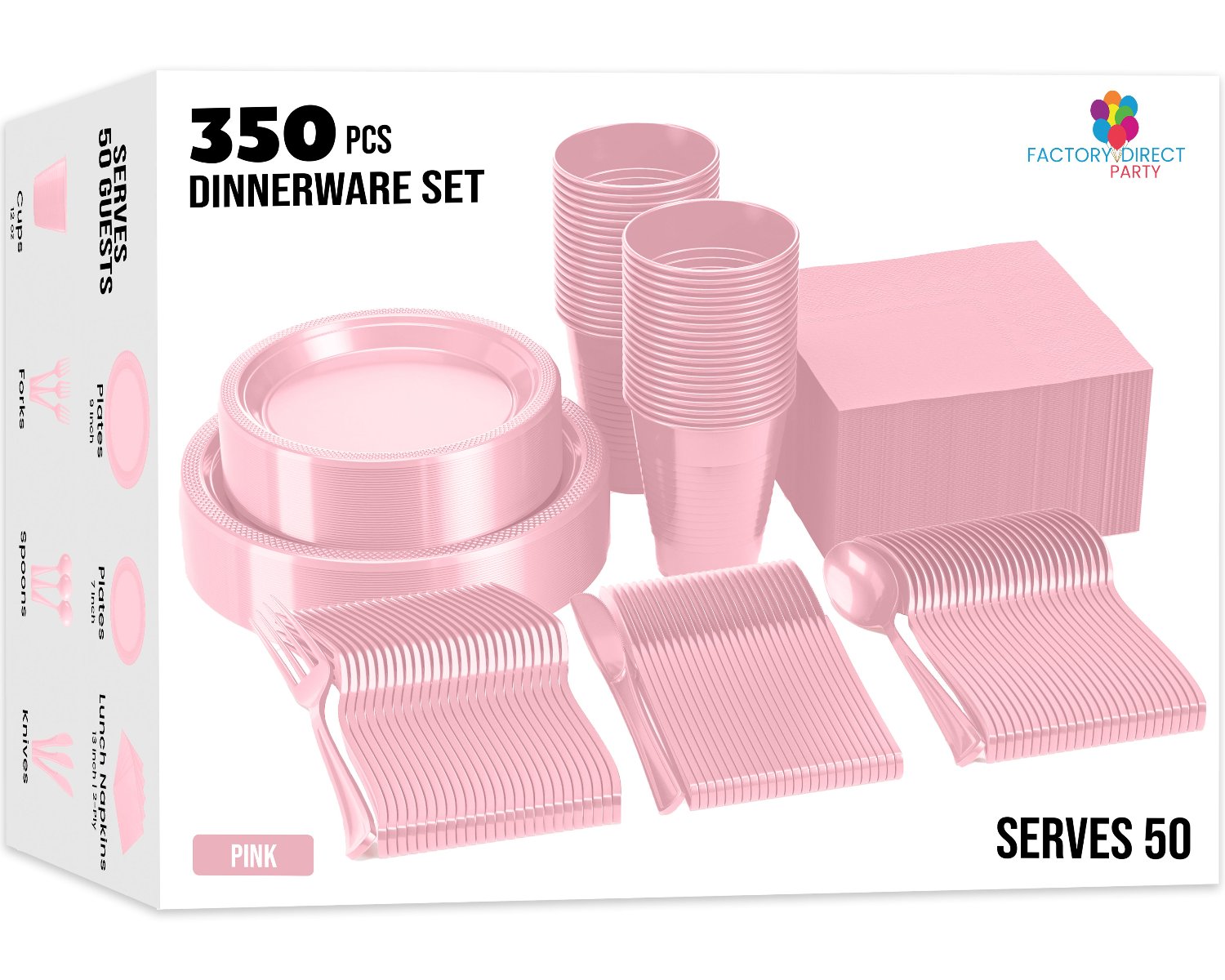 Bulk 350 Pcs Pink Plastic Tableware Set