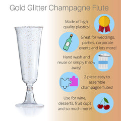 5 Oz. Gold Sparkle Plastic Flute Glasses | 12 Count