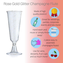 5 Oz. Rose Gold Sparkle Plastic Flute Glasses | 12 Count