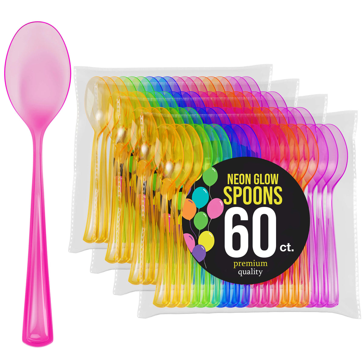 Heavy Duty Neon Plastic Spoons | 60 Count