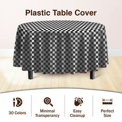 84" Round Black/White Checkered Table Cover