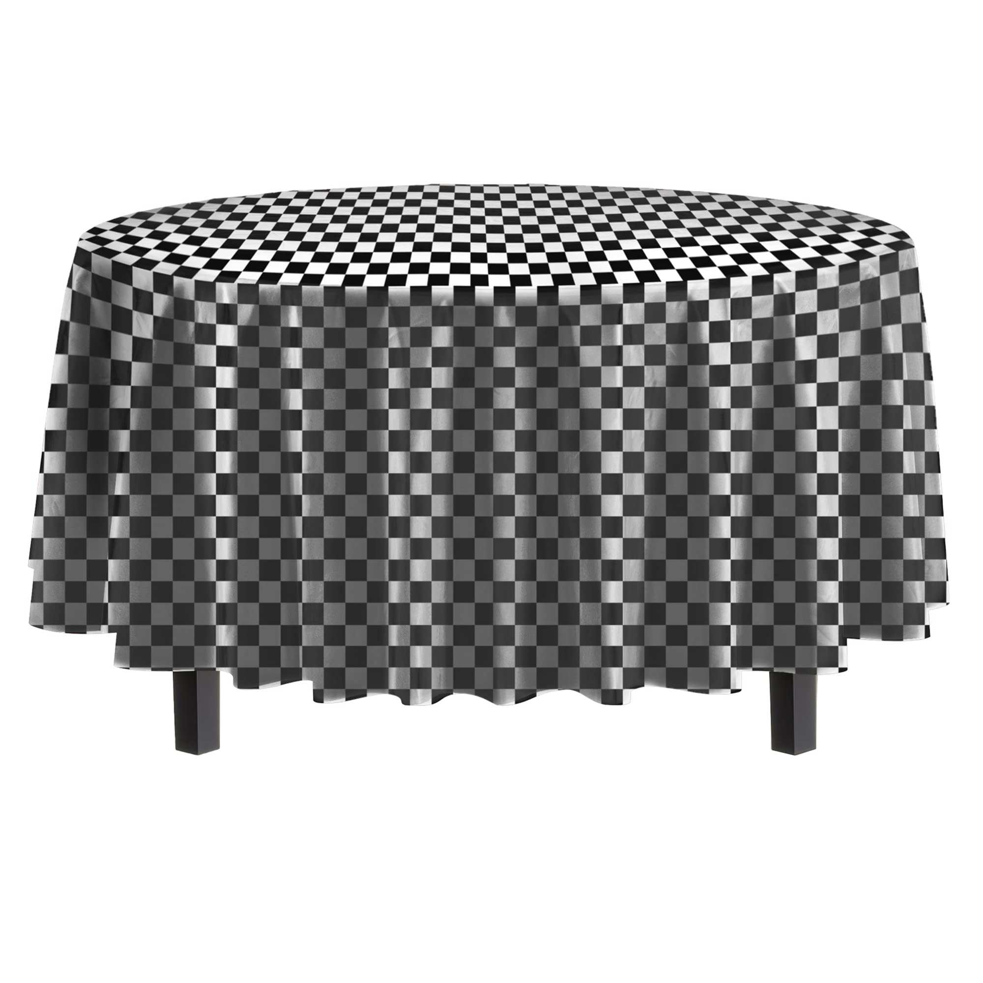 84" Round Black/White Checkered Table Cover