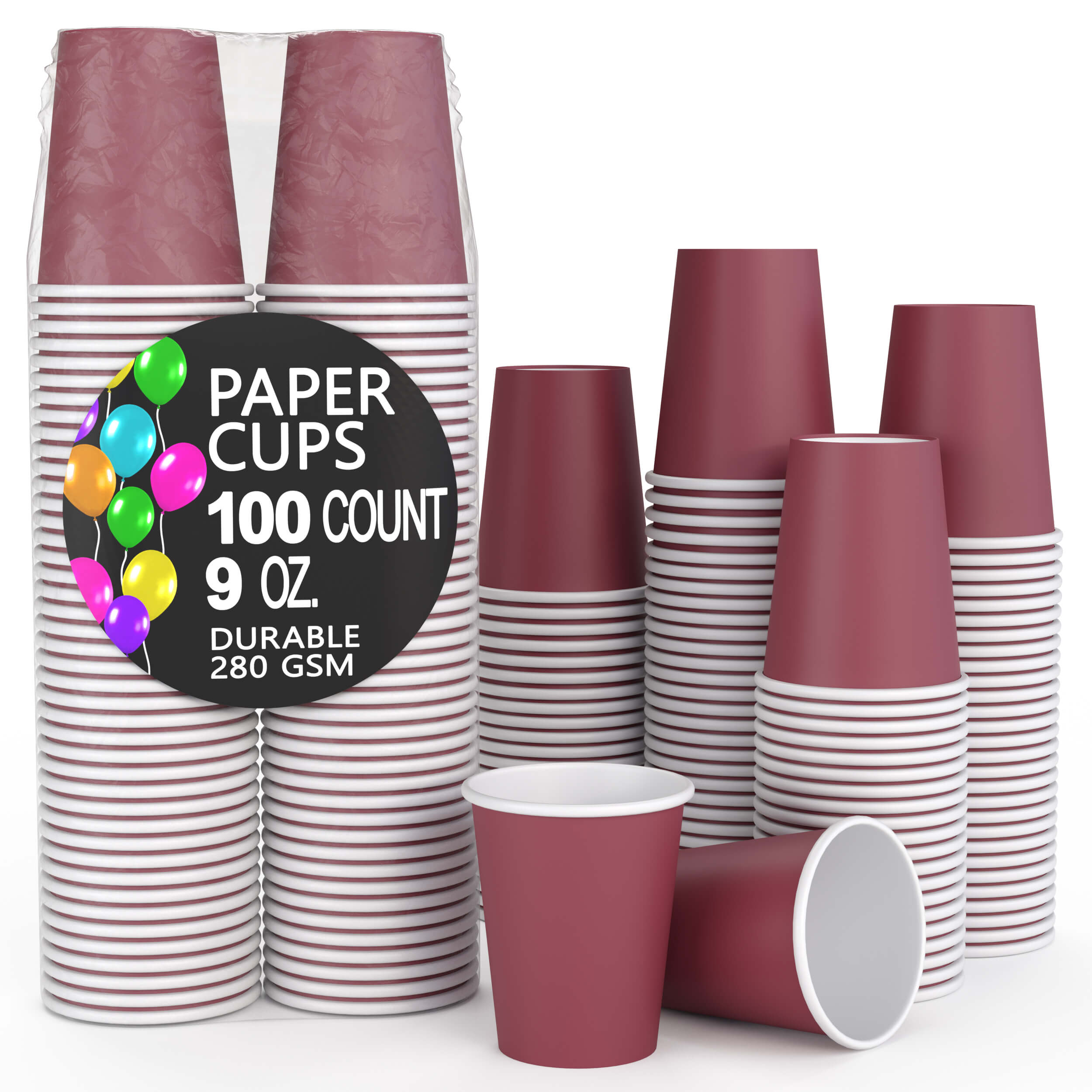 Bulk burgundy paper cups 100 ct.