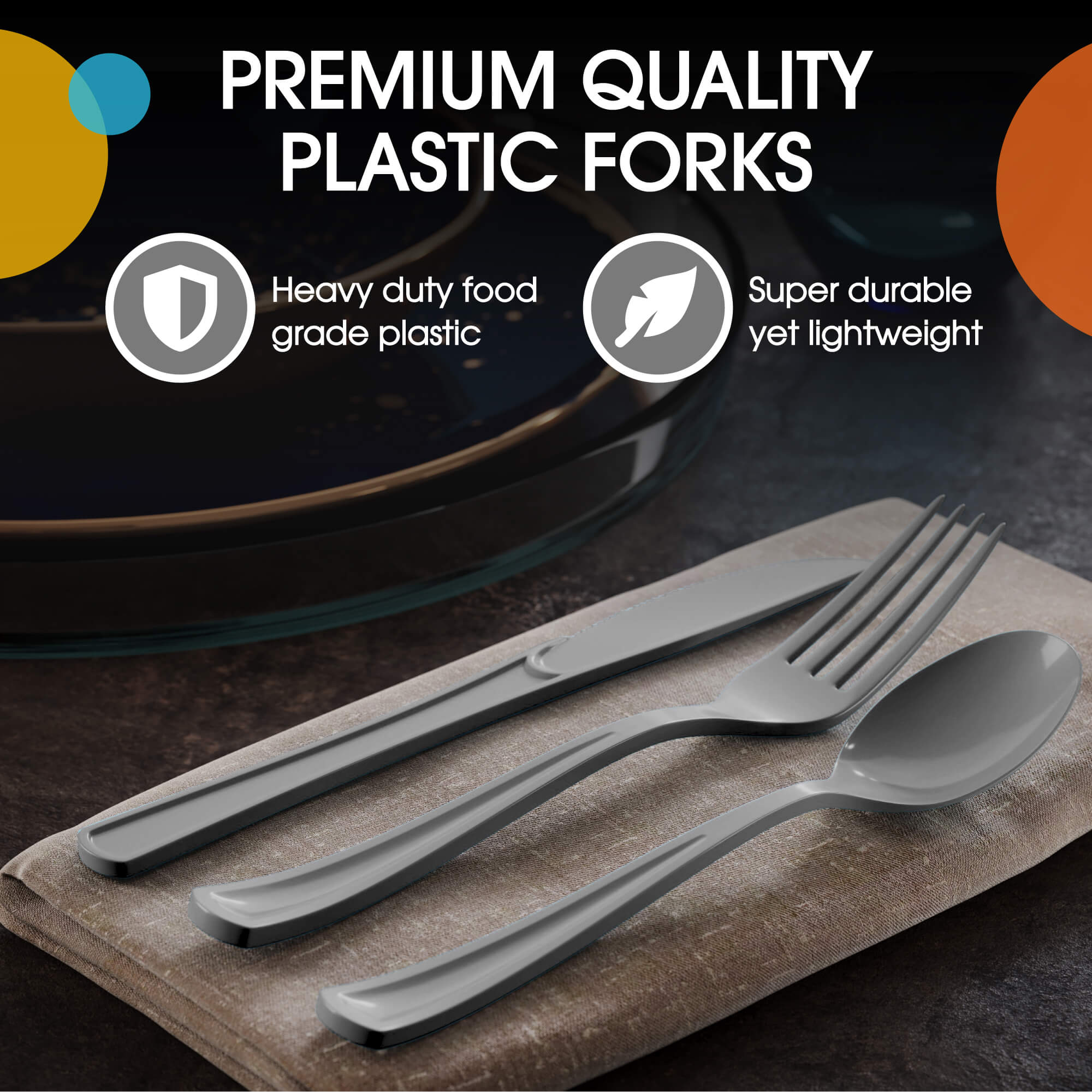 Heavy Duty Silver Plastic Forks | 50 Count