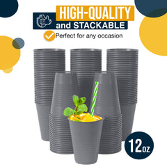 12 Oz. Silver Plastic Cups | 16 Count
