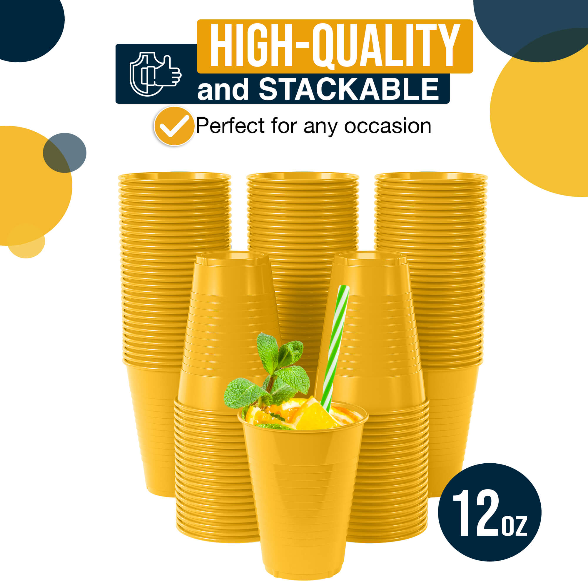 12 Oz. Yellow Plastic Cups | 16 Count