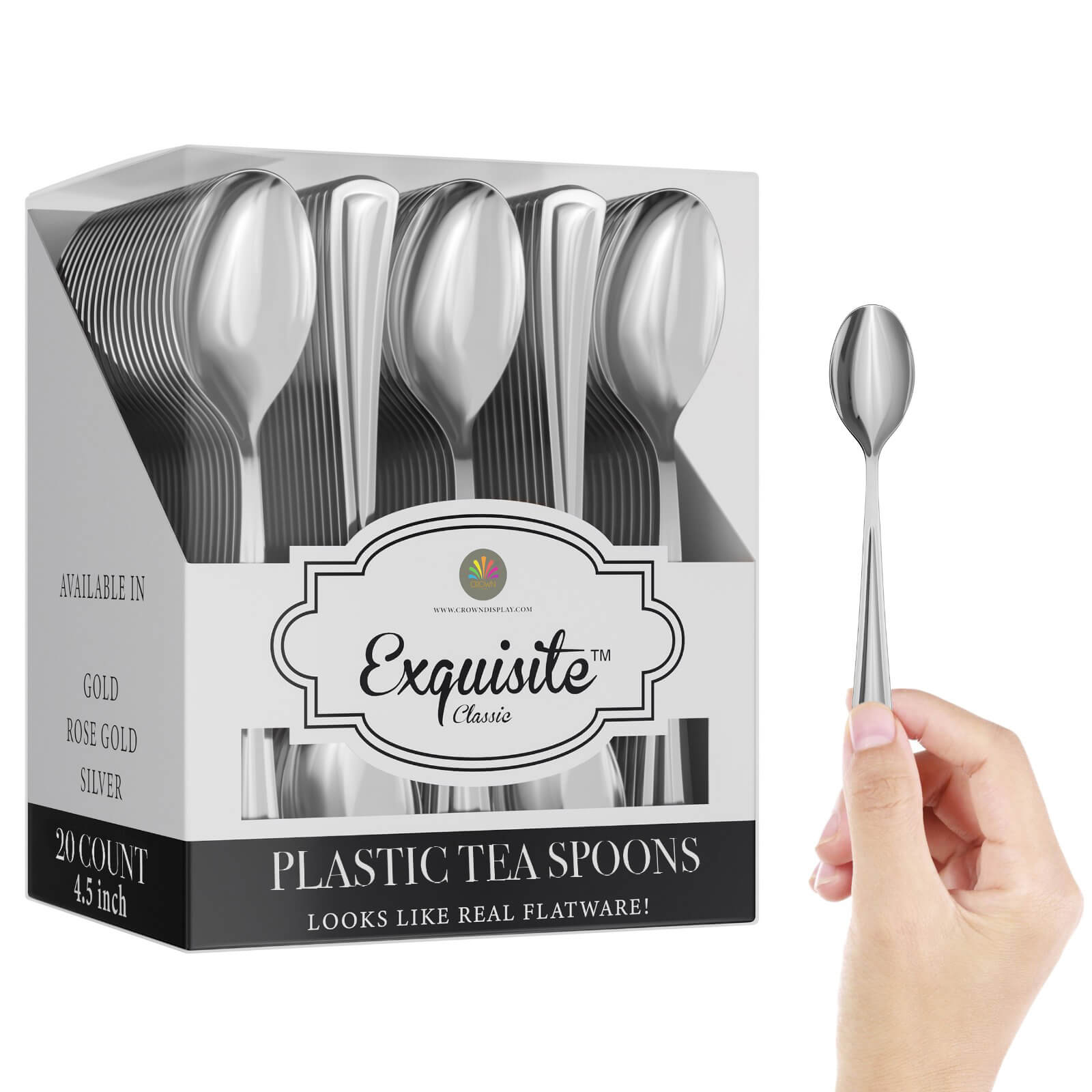 Exquisite Classic Silver Plastic Tea Spoons | 20 Count
