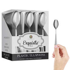 Exquisite Silver Plastic Tea Spoons | 20 Count